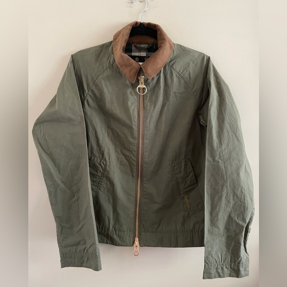 Barbour Green Utility Jacket with Brown Collar - Picture 4 of 6